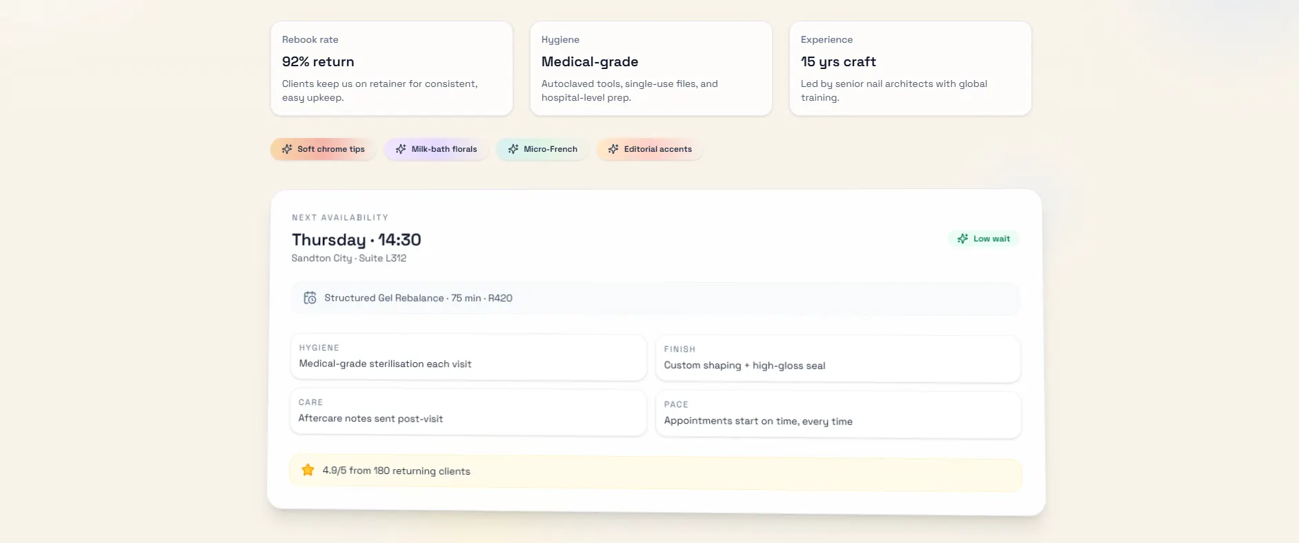 Nail Salon Booking Platform, screen 1