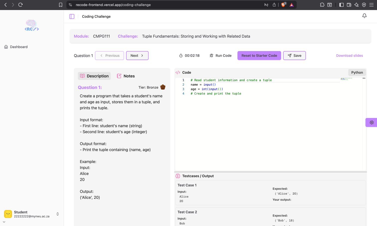 Recode - AI Coding Challenge Platform, screen 1