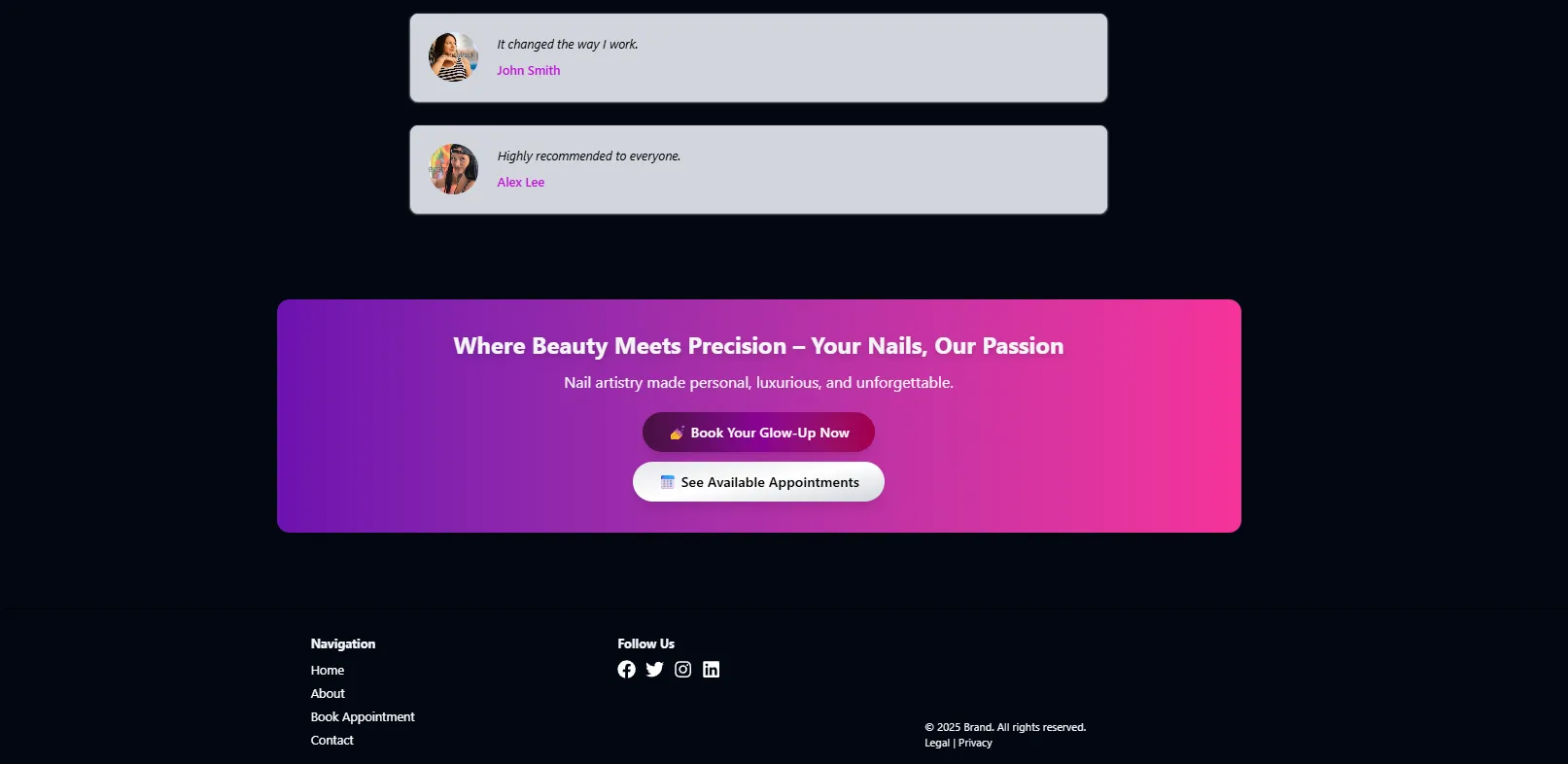 Nail Salon Website, screen 1