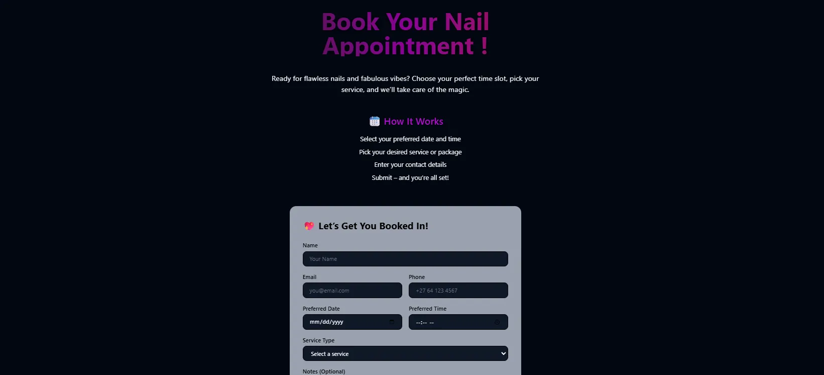 Nail Salon Website, screen 3