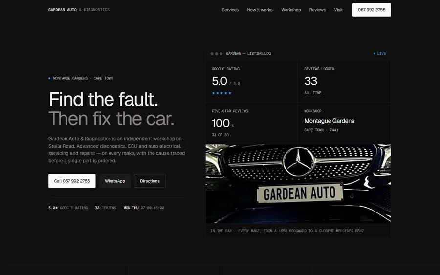 Gardean Auto and Diagnostics website